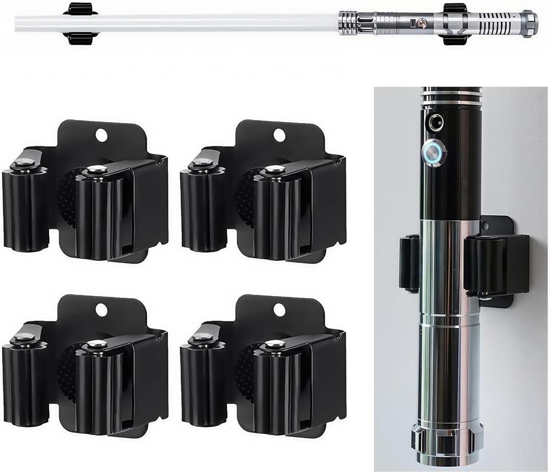 Adjustable Lightsaber Wall Mount Vertical Display Stand Horizontal Light Saber Holder for Star Wars Lightsabers Luke Skywalker lightsaber Darth Vader lightsaber Ludosport lightsaber (Black 4pcs)