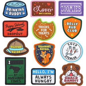12 Pcs Funny Cute Dog Patches for Harness Removable Vest Collar Hook Patch Set Dogs Proud Puppy Dad Mom Training Security Military Tactical Novelty Accessories Gifts