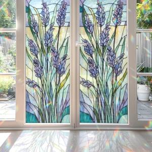 Lavender Stained Glass Window Film, Decorative Lavender Stained Glass Window Film, Lavender Stained Glass Window Film for Bathroom Shower Door Heat Anti UV