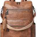 Shrrie 15.6 inch Laptop Backpack for Women,Large Leather Backpack Purse,Travel,Carry on,Water Resistant Casual Laptop Backpacks,College Backpack,Work Backpack for Women,Two-toned Brown