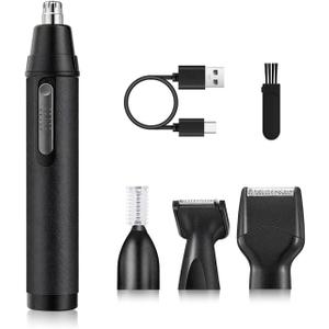 Ear and Nose Hair Trimmer Clipper - 4-in-1 Grooming Tool for Nose Hair, Ear Hair, Beard, Eyebrows, Head Hair, Body Hair, Armpit, Leg (Black)