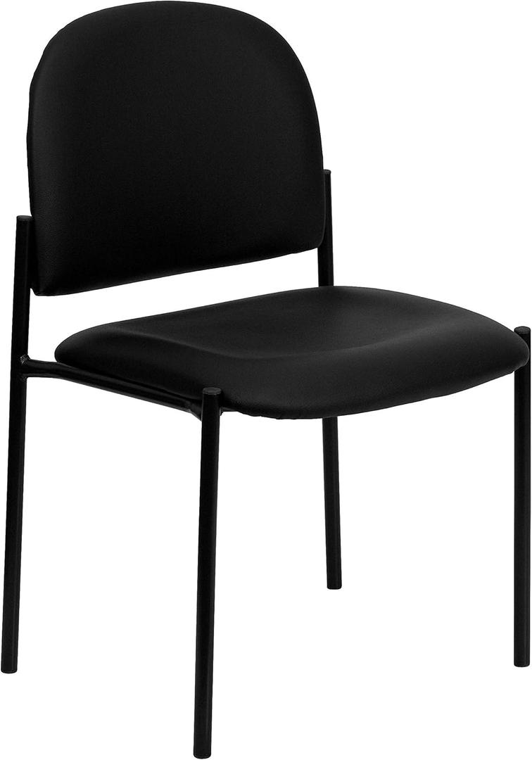 Flash Furniture Tania Comfort Vinyl Upholstered Stackable Side Reception Chair with Padded Seat, Modern Stackable Chair for Living Room/Office, Black