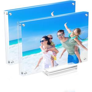 JUOIFIP 4 Pack Acrylic Picture Frame 8×10 Clear Double Sided Magnetic Photo Frame - Frameless Baby Friend Family Picture Desktop Display with Support Stand and Gift Boxes
