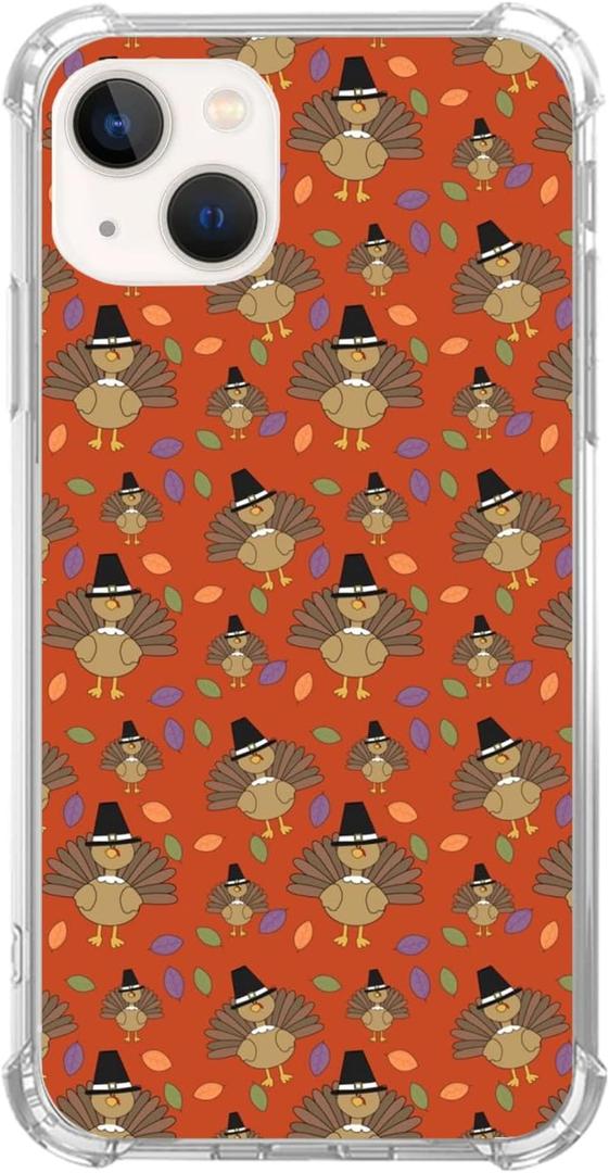 Qimulgociz Thanksgiving Turkey Phone Case Compatible with iPhone 14 Plus, Cute Turkey Autumn Fall Leaves Case for Girls Boys Men and Women, Unique Trendy Design TPU Bumper Case for iPhone 14 Plus