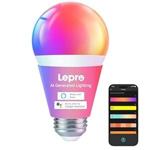 Lepro B1 AI Smart Light Bulbs - WiFi & Bluetooth RGBWW Color Changing LED Bulb Works with Alexa & Google Assistant, Personalized Al Lighting Designer, AI Voice Control, Music Sync, 2.4GHz Only, 4 Pack
