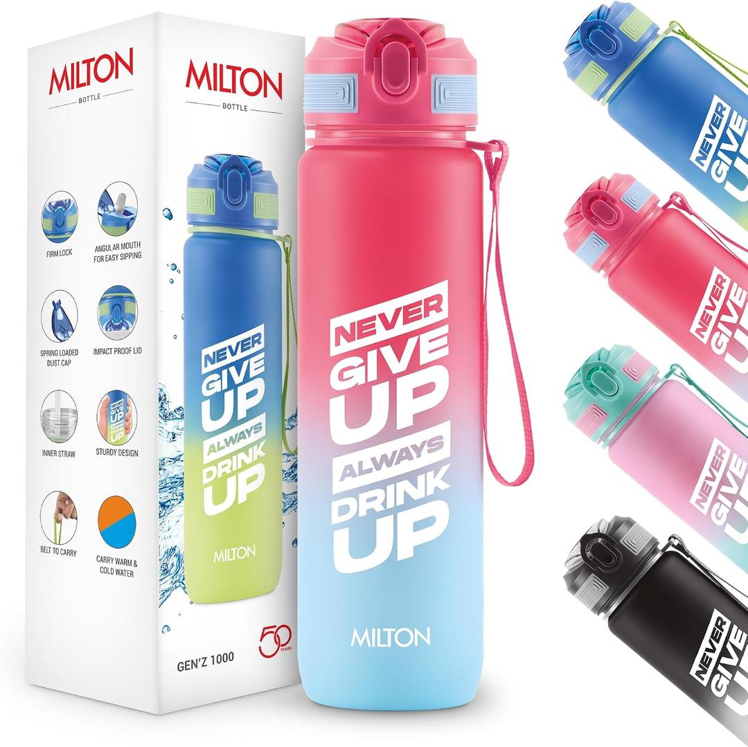 MILTON Water Bottle with Straw 32 oz, Leakproof Flip Top Lid, Wide Mouth for Easy Cleaning, BPA Free Plastic
