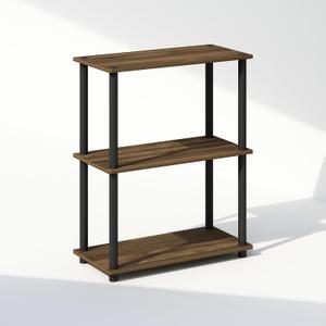 Furinno Turn-N-Tube Book Shelf, 3-Tier Bookshelf, Bookcase with Multipurpose Compact Display Rack, 11.6 x 23.6 x 29.6, for Living Room, Bedroom, Home Office, Columbia Walnut/Black, 3-Tier Round Tube