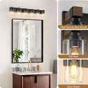 Farmhouse Bathroom Vanity Light Fixtures, Rustic 6-Light Wood Vanity Lights for Bathroom, Vintage Black Wall Sconces Lighting, Light fixtures Over Mirror, with Glass Shade