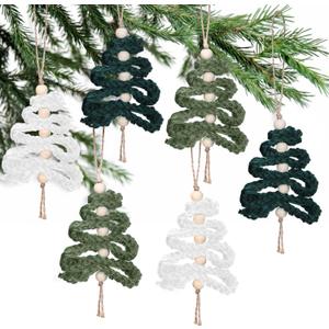 Hoolerry 12 Pcs Crochet Christmas Ornaments Knitted Christmas Tree Shape Ornaments, Vintage Boho Decorations for Xmas Tree, Home, Car Accessories, DIY Xmas Party Decor, Country Farmhouse