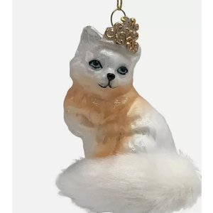 St Nicholas Square White Royal Queen Kitty Cat Glass Christmas Ornament NEW