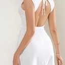 Women's Sexy Mesh Short Dress Square Neck Ruched Wedding Guest Cocktail Mini Dresses (White, M)