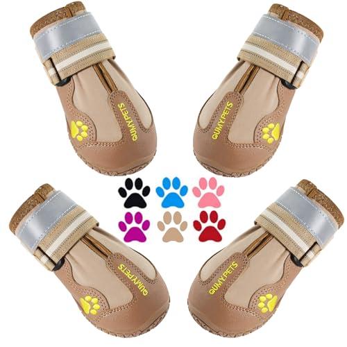 QUMY Dog Shoes for Large Dogs, Medium Dog Boots & Paw Protectors for Winter Snowy Day, Summer Hot Pavement, Water-Resistant in Rainy Weather, Outdoor Walking, Indoor Hardfloors Skid-Resistant Sole, Size 8