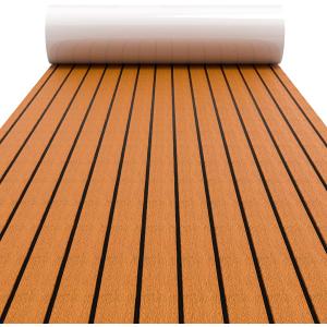 WOOWAVE EVA Foam Boat Flooring Decking Sheet Marine Mat Non-Slip and Self-Adhesive Flooring for Motorboat RV Yacht Kayak Swimming Pool Sea Deck Pad, 94.5x31.5 inch (Brown Strip)