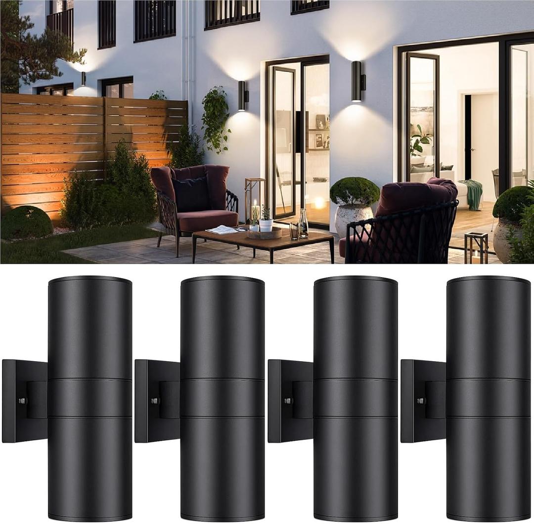 Outdoor Lights Wall Mount, Modern Cylinder Exterior Wall Light Fixtures, Matte Black up and Down Porch Lights Waterproof Wall Sconce Outside Lights for House 4 Pack