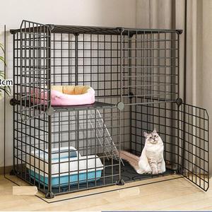 FDSDEFEN 2 Tier(Black) Cat Cage, Indoor Cat Enclosures, DIY Cat Playpen, Metal Kennel for Small and Medium Cats, Kittens, Kitty