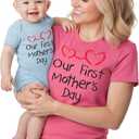 Tstars Our First Mother's Day Mom and Baby Matching Shirts - Mommy and Me Outfit Gift for New Moms and Infant (Pink, S)