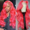 Colorful Bird Hot Pink Lace Front Wig Human Hair Body Wave 32 Inch 13x6 Hd Lace Frontal Wigs Glueless Pre Plucked with Baby Hair for Women 180% Density Red Pink Colored