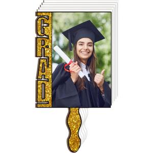 6 Pcs Graduation Sublimation Blanks Fans Class of 2026 Blank Paddle Fans with Wood Photo Picture Frame Gift for DIY Graduation Grad Ceremony Senior Party Celebration(Grad,7.9 x 5.9 Inches)