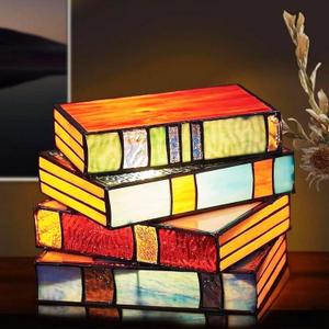 Stained Resin Stacked Books Lamp, Stained Stacked Books Lamp,Reading Book Lighting Vintage Table Lamp for Nightstand Desk Book Lamps, Night Light for Home Decor