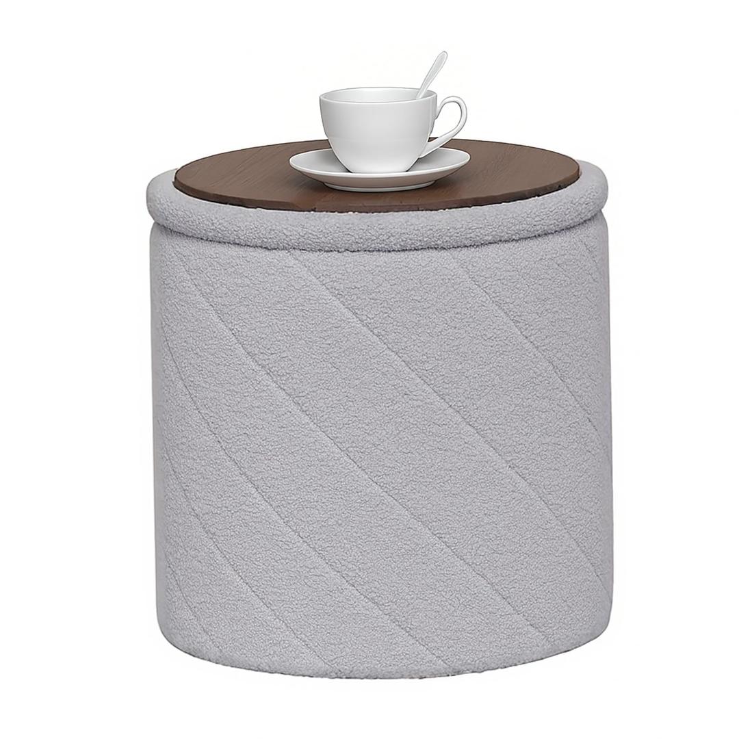 B FSOBEIIALEO Ottoman with Stroage, 17" Round Boucle Ottomans, Grey