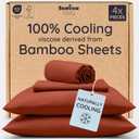 Bambaw 100% Viscose Derived from Bamboo Sheets Full Size Set 4pcs Set of Full Size Bed Sheets Cooling and Soft, with Elastic Corner Straps, Bedding for Night Sweats (Terracotta)