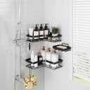 Sakugi Corner Shower Caddy - 3-Pack Shower Organizer with Soap Holder & Built-In Hooks, Rustproof Metal Shower Shelves, Laundry, Kitchen, Bathroom Organizers and Storage Solution, Large, Black