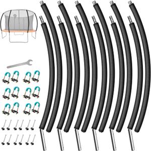 6PCS Trampoline Replacement Curved Pole, Universal Trampoline Enclosure Pole Fits for 8-16FT Curved Pole Trampoline Frame, Replacement Poles Include Foam Sleeve & Hardware for 2 Installation Ways