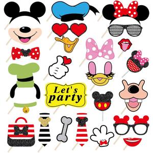 25Pcs Mouse Friends Photo Booth Props with Stick, Mickey Theme Selfie Props, Minnie Birthday Party Supplies, Photography Backdrop Decorations