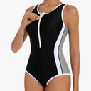 ATTRACO Athletic Swimsuit Women One Piece Bathing Suit Zipper Front Lap Swimwear for Women.L