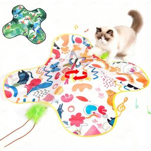 Cat Toys for Indoor Cats, 4in 1 Interactive Cat Toys Rechargeable with Butterfly, Feathers, Setaria Viridis, Real Animal Squeaky, Indoor Kitty Exercise Automatic Pet Toys with 2 Covers for All Breeds