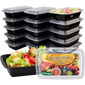 15 Pack- Meal Prep Containers 32oz, Plastic Food Prep Containers Reusable, Leakproof To Go Food Containers with Lids, BPA-Free, Microwave/Dishwasher/Freezer Safe