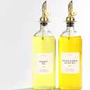 Molimoli Oil and Vinegar Dispenser with Metal Pour Spout, Weighted Pourer, Glass Bottle Dispenser for Kitchen, Olive Oil Cruet, Glass Olive Oil Bottle | 500ml, Set of 2 (Gold)