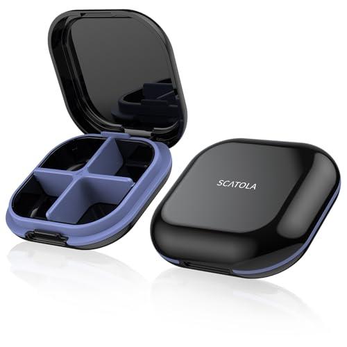 Daily Pill Organizer 4 Compartments, Small Pill Box Portable Travel Pill Case, Mini Pill Container for Purse Pocket, Compact Travel Medicine Organizer for Vitamin, Cod Liver Oil, Supplement