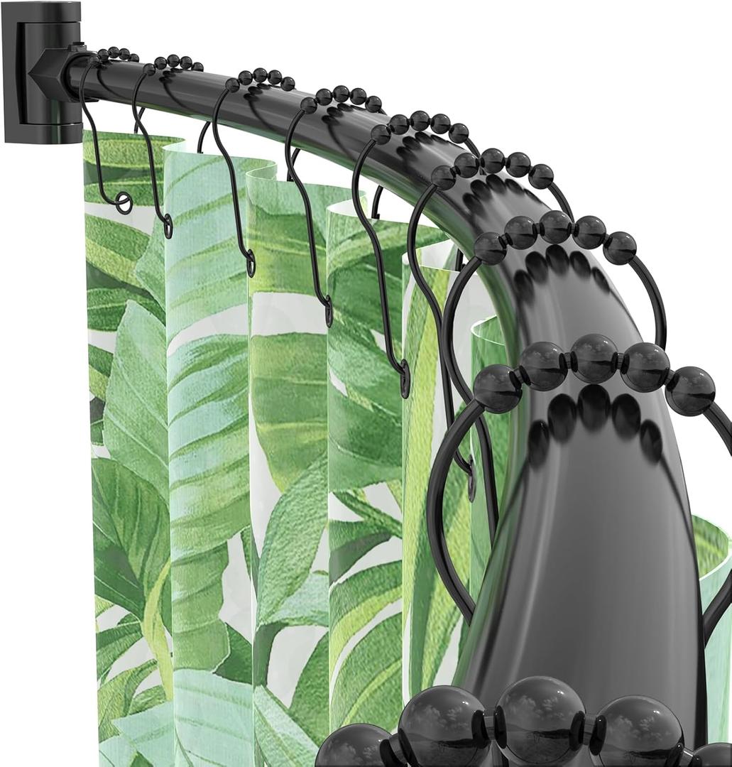 Curved Shower Curtain Rod For Bathroom 38-72 Inches, Adjustable Length, Curved Shower Rod, 0.9MM thickness, Round Shower Curtain Rods, Rotate Bracket For Large Shower Space, Need Drilling, Black