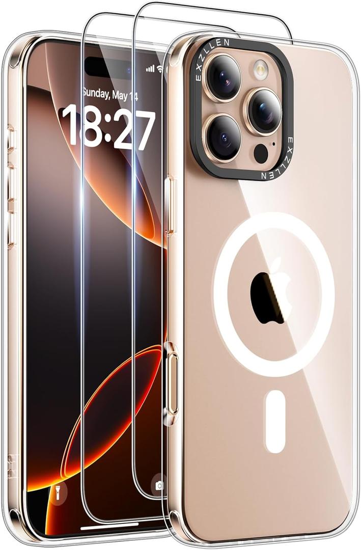 Magnetic for iPhone 16 Pro Max Case, Compatible with MagSafe, [Never Yellowing], Includes 2X 9H Screen Protectors, Military-Grade Protection Shockproof Cover for 16 Pro Max 6.9", Clear