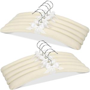 JS HANGER Padded Hangers - 17 Inch Extra Large Heavy Duty Cotton Covered Coat Hangers No Shoulder Bump for Women Clothes, Sweaters, Dresses, Clothing, Weddings, Lingerie Pack of 10, Beige