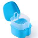 JMU Denture Bath Case with Strainer Basket Soaking Cup & Mouthguard Storage Container (Light Blue)