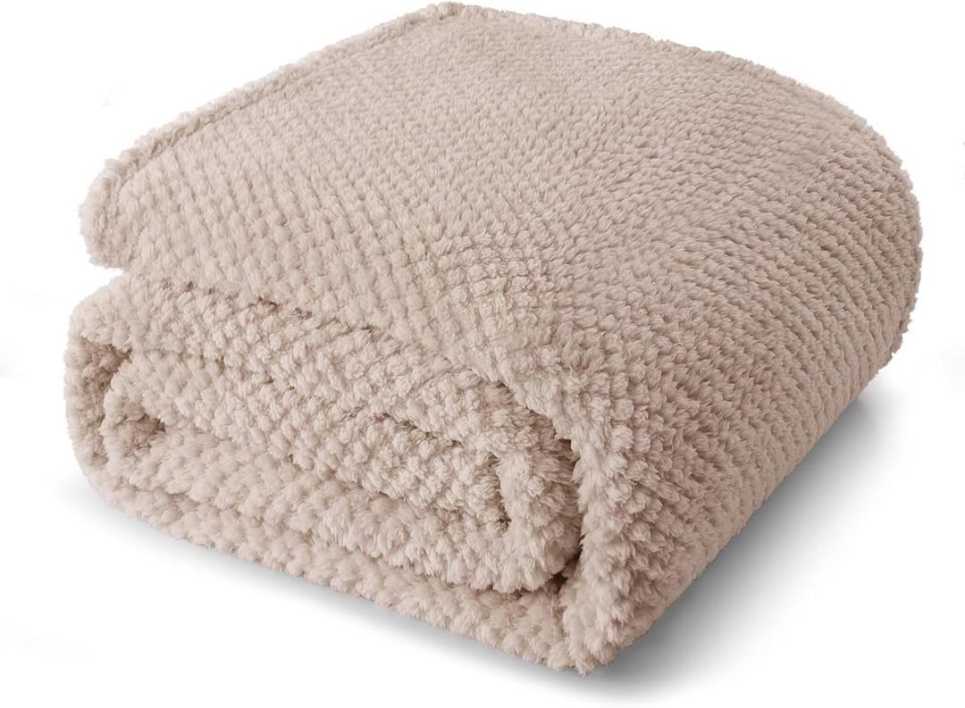 Whale Flotilla Queen Size Fuzzy Fleece Blanket for Bed, 90x90 Inch Fluffy Soft Jacquard Blankets for All Season, Lightweight and Cozy, Camel