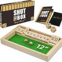 Original 12 Numbers Shut The Box Game, Math Dice Board Game for Family Night, Camp, Wooden Classic Tabletop Gift for Group Kid Adult Senior, Travel Party Bar, Easy Quick and Fun, Portable Style