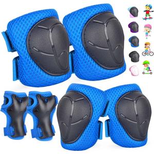 Kids/Youth Knee Pads and Elbow Pads Set for Kids 3-14 Years Boys Girls Protective Gear Set Adjustable Knee Pads, Elbow Pads, Wrist Guards Skateboard Skating Skiing Cycling Biking Running Scooter (M(7-14Years), blue)