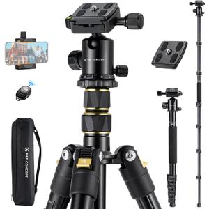 K&F Concept Camera Tripod72" Aluminum Tripod for Camera, Lightweight and Foldable Travel Tripod with Remote& Extra Quick Release Plate, Professional Camera Tripod Monopod for DSLR Camera and Phone. (Black Gold Upgrade)
