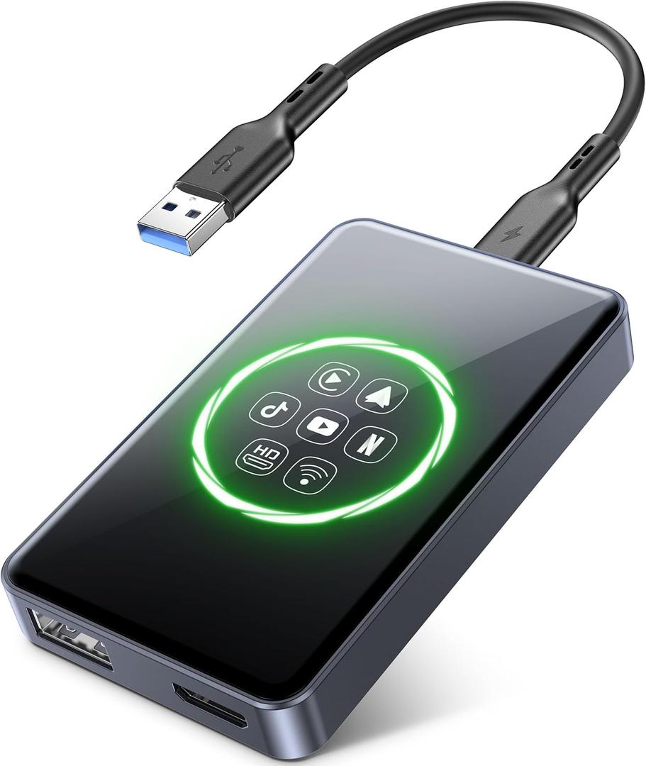 4-in-1 Wireless CarPlay & Android Auto Adapter,Magic Vedio Box Stream Netflix, YouTube, Disney+HDMI Output, USB Drive & TF Card Support Upgrade OEM Wired CarPlay (4+32GB)