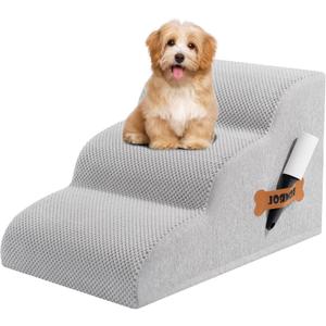 Romrol Dog Stairs Ramp for Beds Couches, Extra Wide Pet Steps with Durable Non-Slip Waterproof Fabric Cover, Dog Slope Stairs for Small Dogs and Cats or Pets Friendly, 3-Tiers, 13 Inch,Light Grey