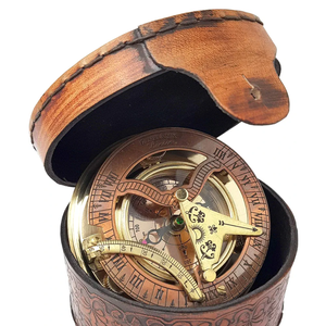 Brass Nautical - Antique Brass & Copper Sundial Compass, Sundial Clock in Box Gift Sun Clock Ship Replica Watch
