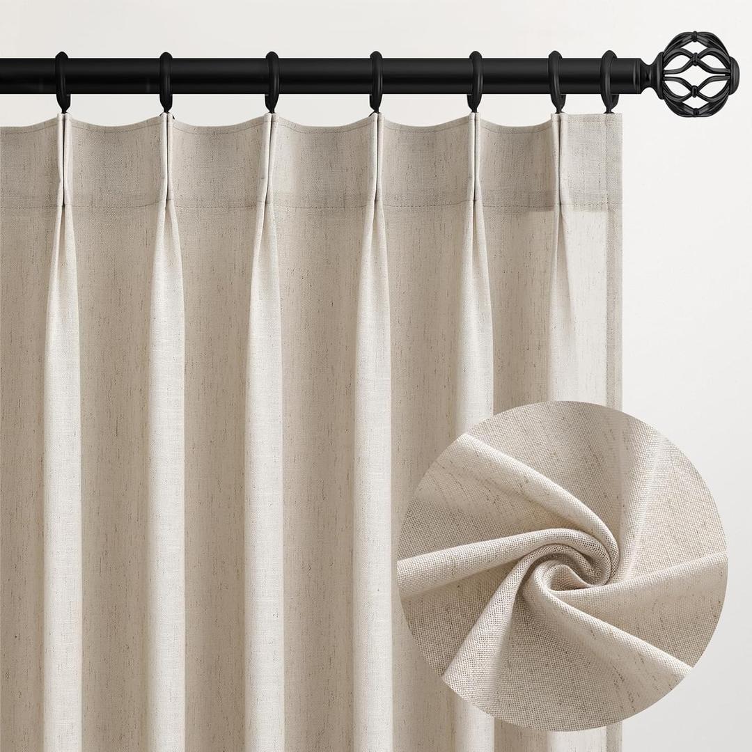 Pinch Pleated 92 Inch Curtains - 2 Panels for Living Room - Oatmeal Linen Curtains - 92 Inches Long - Pinch Pleat Drapes for Track System - Light Filtering Semi Sheer (40"W x 92"L (Pack of 2))