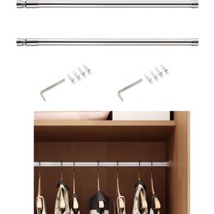 Closet Rod Adjustable,Susenya Closet Rod for Clothes Selectives, Stainless Steel,Silver - Pack of 2, Size: 15.7"-25.6",2pcs