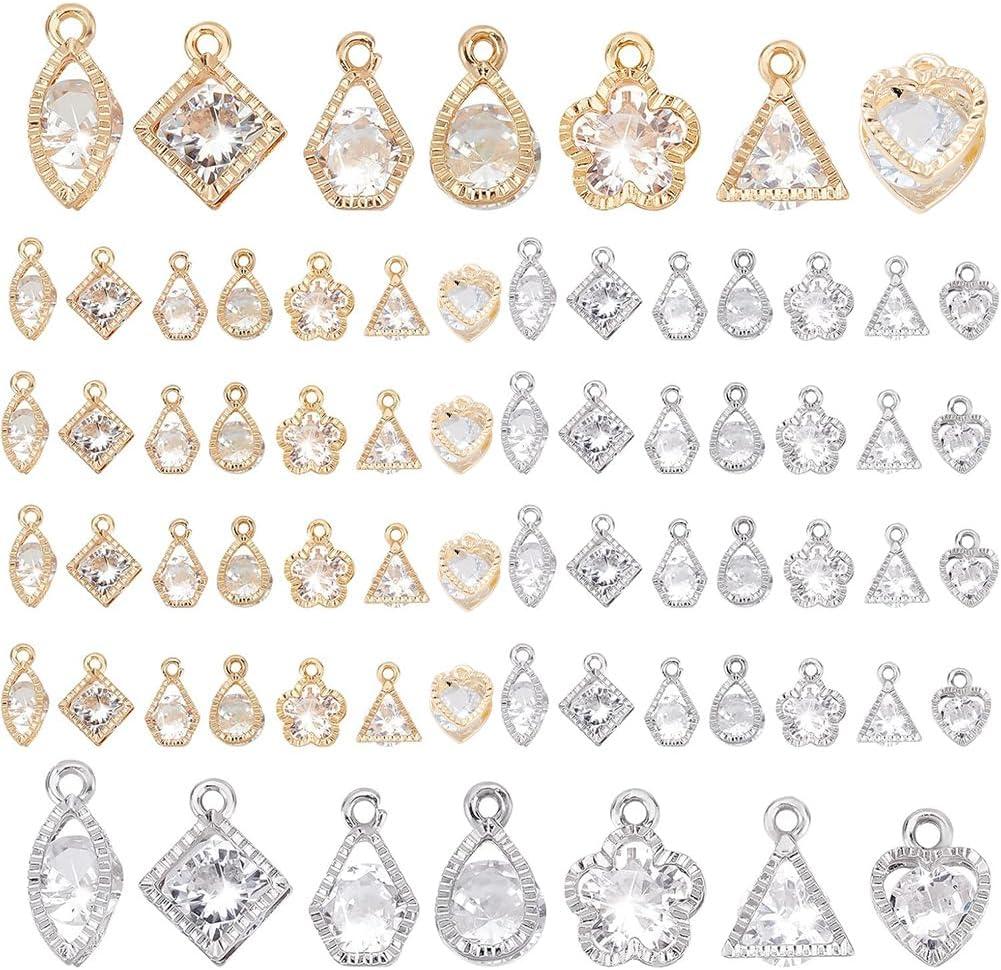 PH PandaHall 70pcs 7 Styles Zirconia Alloy Charms Golden Silver Heart/Flower/Horse Eye/Teardrop/Triangle Charms Sets for Earring Bracelet Necklace Jewelry Making