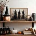 Vintage Framed Witch Halloween Wall Art, Gothic Three Witches Wall Decor, Dark Academia Canvas Print, Rustic Macabre Picture Poster Painting for Bedroom Living Room Spooky Fall Decor 16x24in