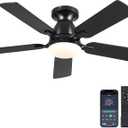 Ceiling Fans with Lights- 46"Low Profile Indoor Ceiling Fan with Light and Remote/APP Control, Flush Mount, LED Dimmable DC Reversible Modern Ceiling Fan for BedroomBlack