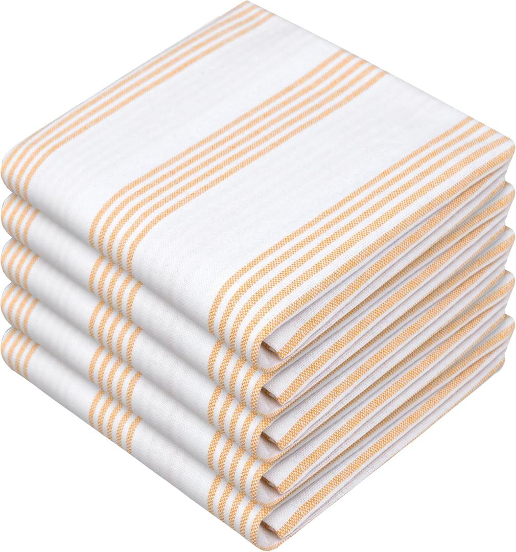 Mustard Yellow Striped Dish Towels 5 Pack, Ultra Absorbent, Multi Pin Stripe Towel Set, Quick Dry Cotton Kitchen Towels for Cleaning Counters, Drying Dishes, Everyday Cleanup